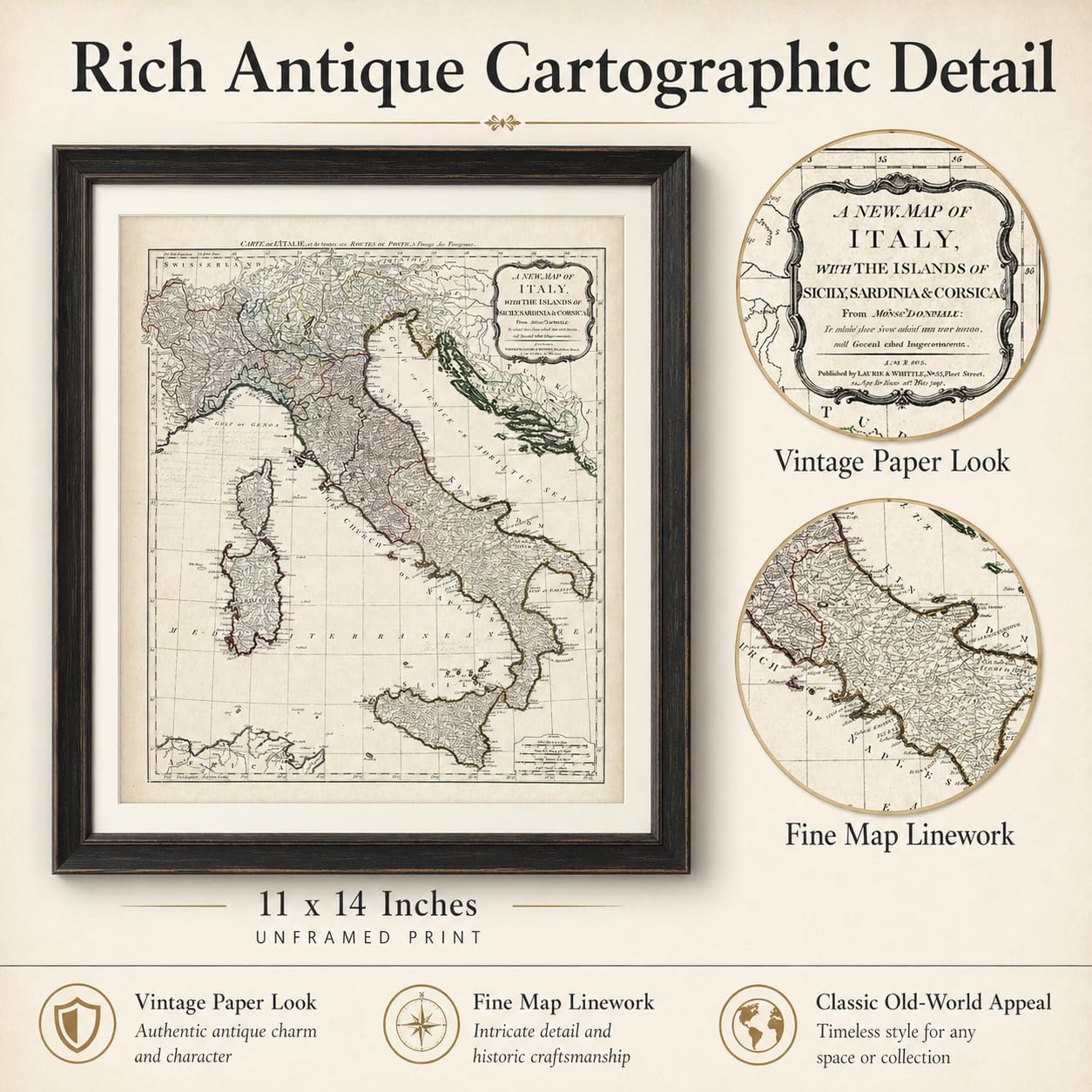 Amazon.com: 1794 Italy Map: Vintage Cartography for Antique